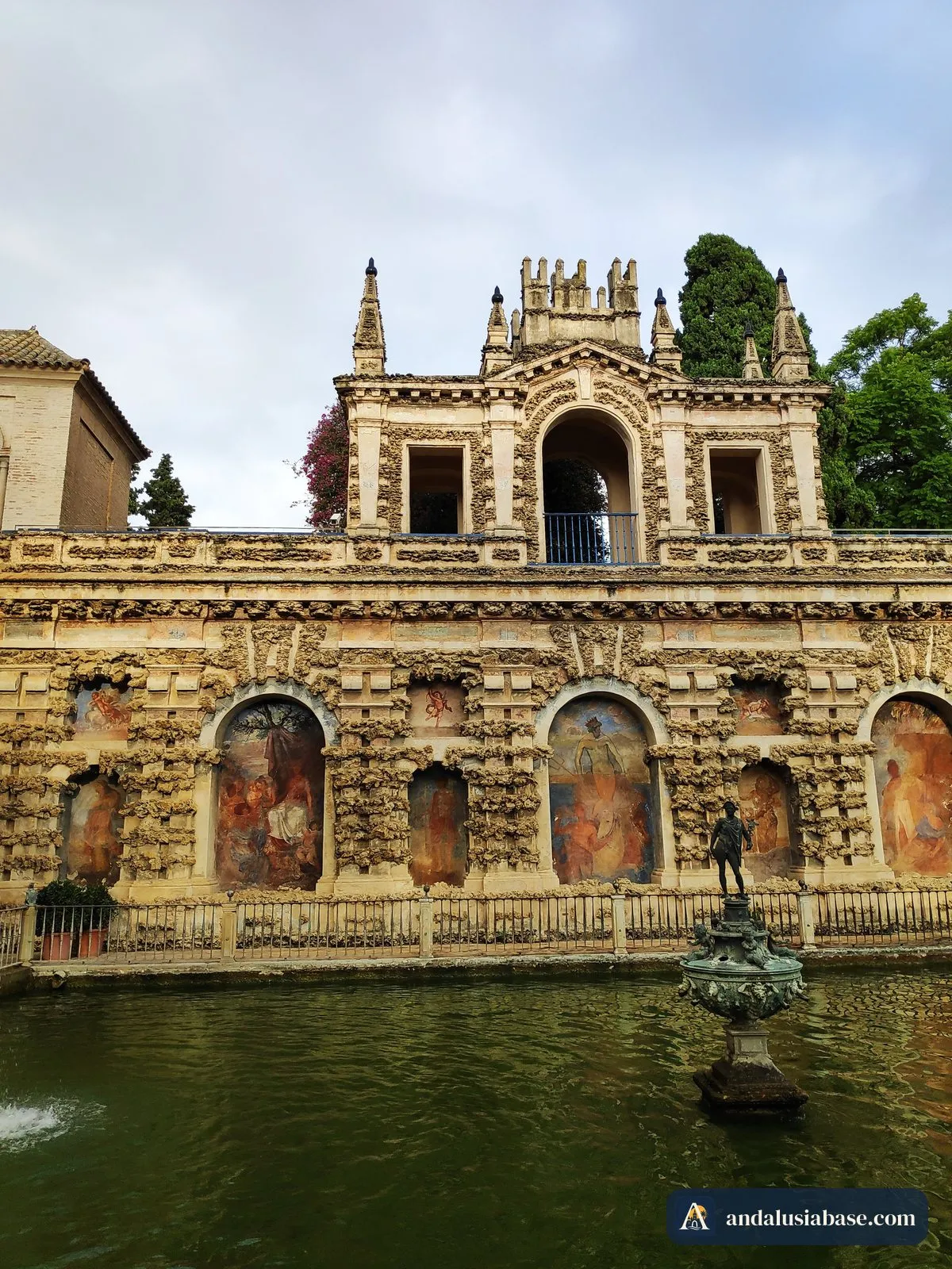 The Mercury pond and grotto gallery in the gardens of the Real Alcázar of Seville