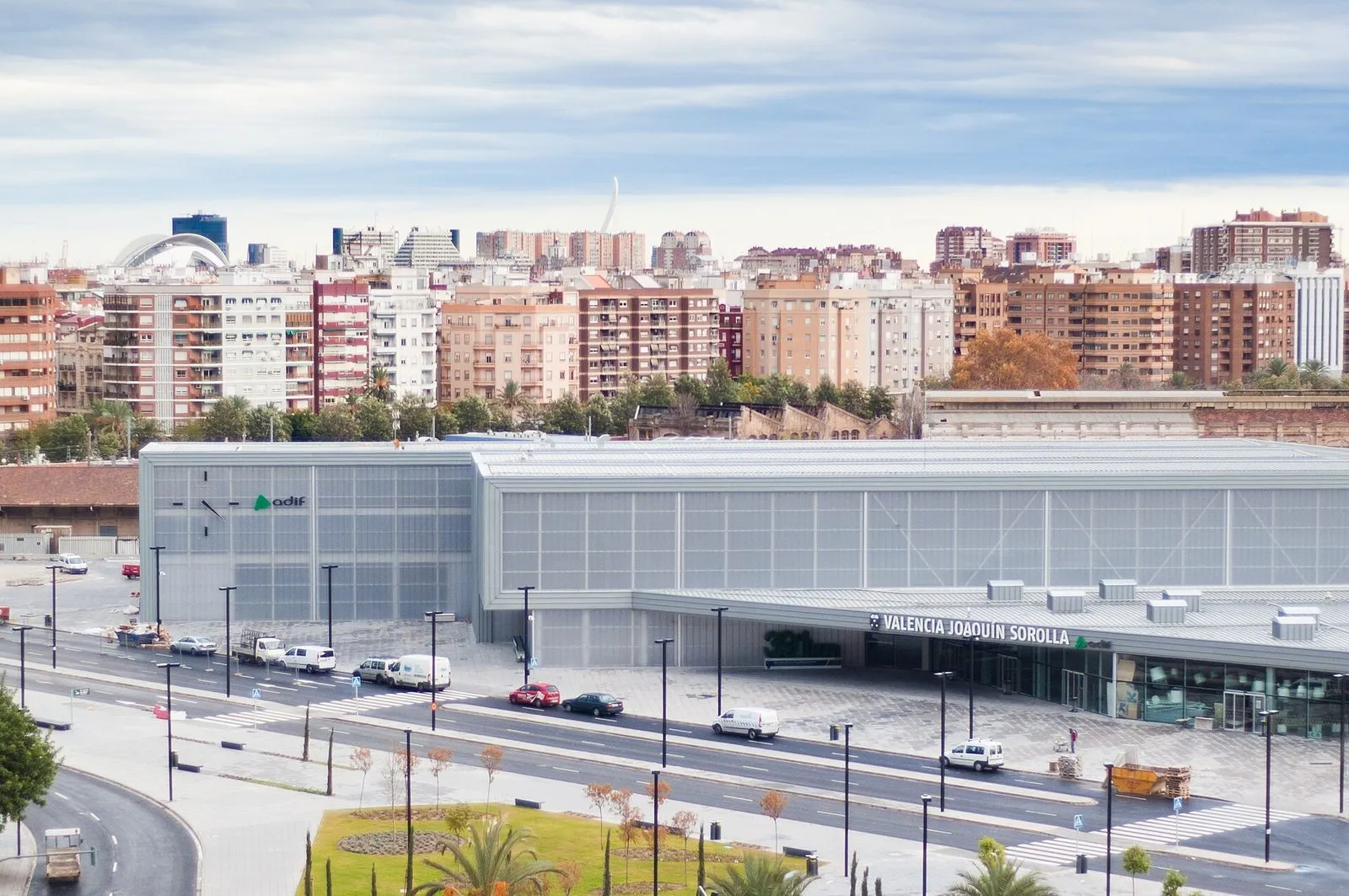 The modern Valencia Joaquín Sorolla high-speed station with the city behind